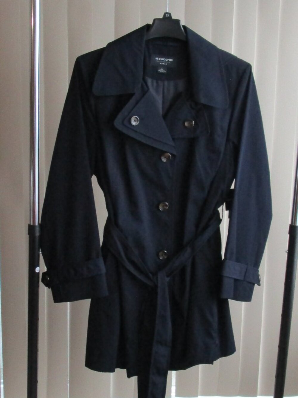 Liz Claiborne Hooded Rain Coat woman 2X - navy blue water resistant